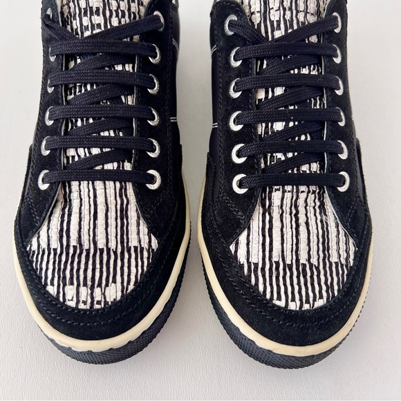 CHANEL | Black White Low Top Tennis Sneakers CC Logo Tweed Suede Vintage EU 37 - Picture 4 of 15